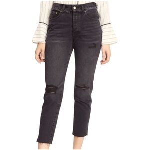 NEON Blonde Siren Mum Fit High Rise Denim Jeans Frayed Black Wash Women's 28